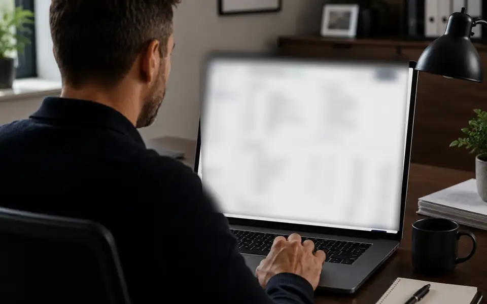 Business owner reviewing a structured enquiry on a laptop.